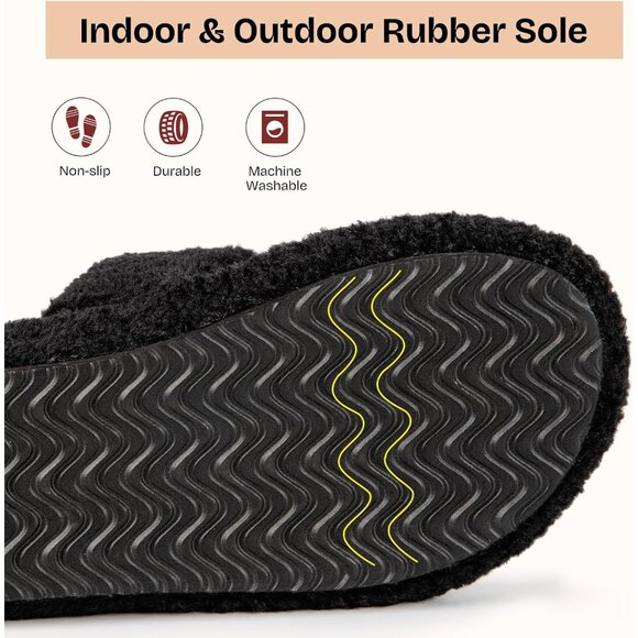 Women's Matt-Black Fuzzy Open-toe Slippers Soft Comfy Foam Indoor House Shoes - Picture 9 of 12